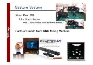 ©SIProp Project, 2006-2008 25
Gesture System
•Xtion Pro LIVE
•Like Kinect device
•http://www.amazon.com/dp/B005UHB8EK/
•Pa...