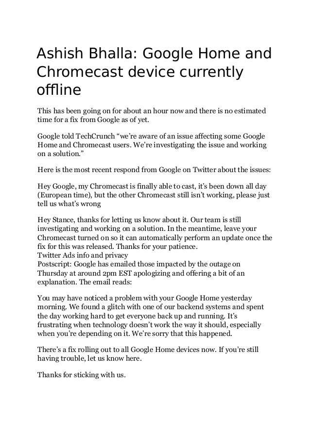 Google Home And Chromecast Device Currently Offline