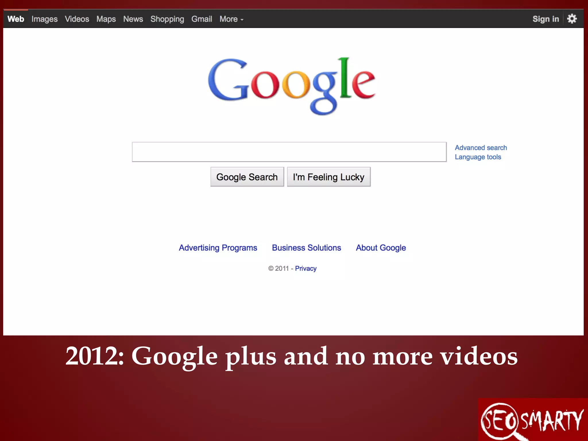 2012: Google plus and no more videos
 