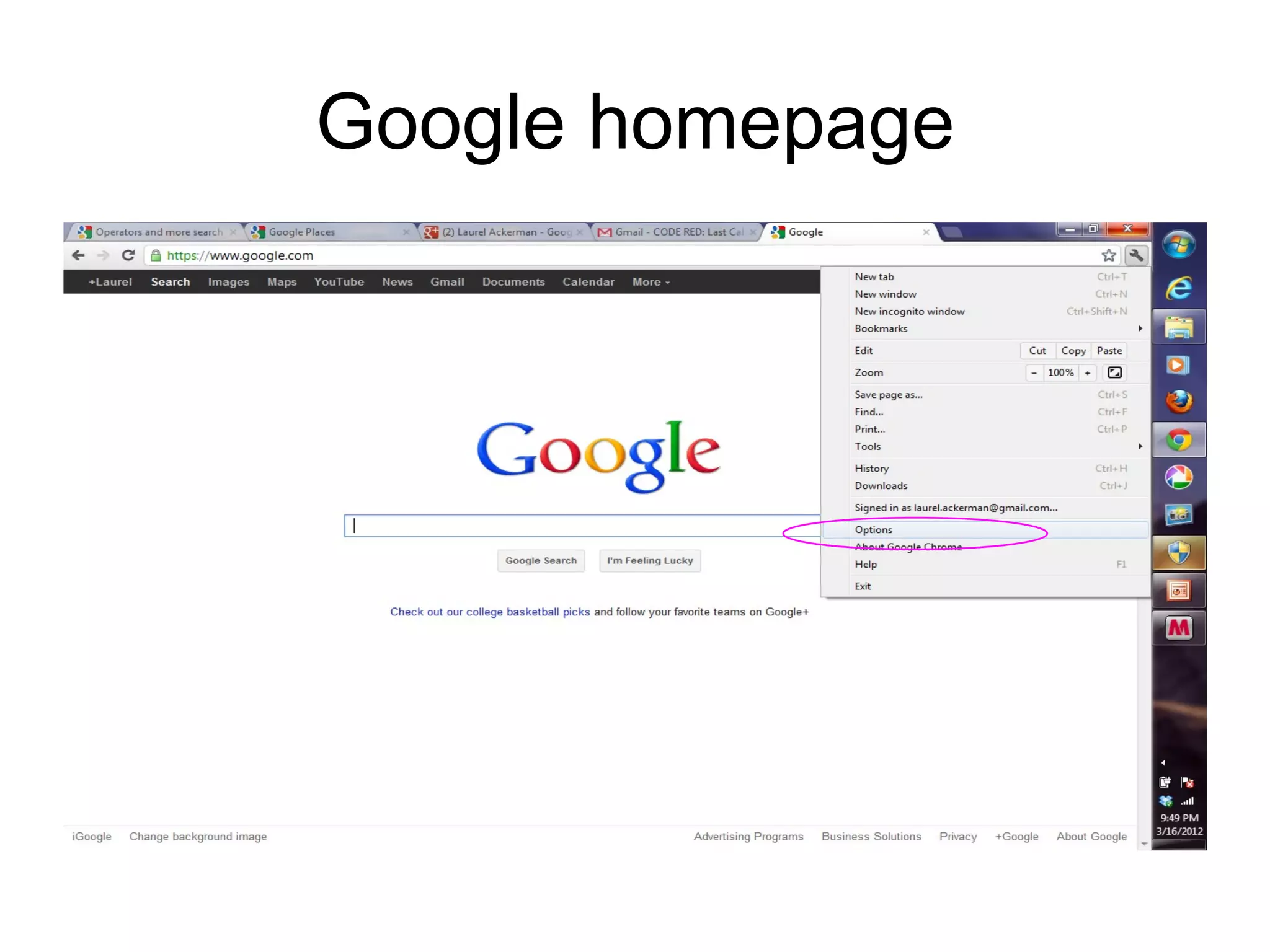 Google homepage
 