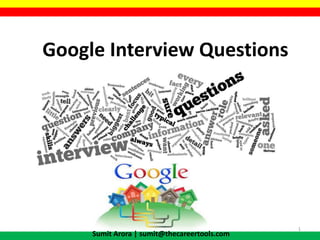 Google Interview Questions
www.thecareertools.com
1
Sumit Arora | sumit@thecareertools.com
 
