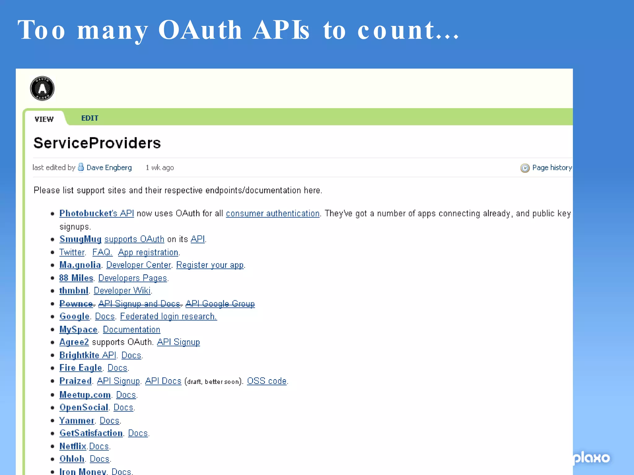 Too many OAuth APIs to count… 