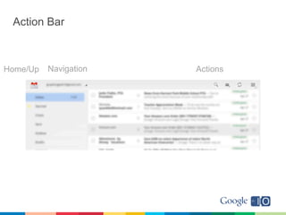 Action Bar



             Contextual ActionBar




                    Text
                                    Actions
 