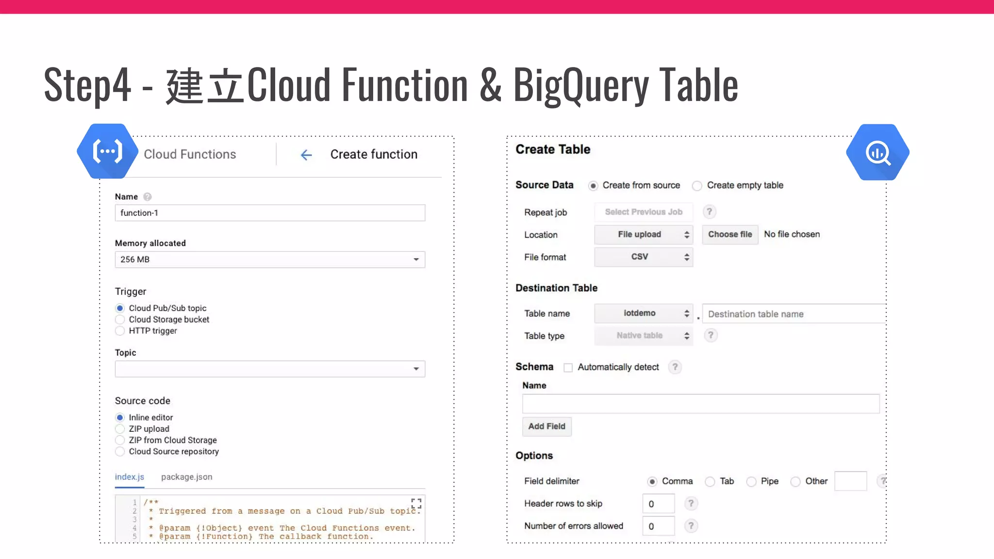 Step4 - 建立Cloud Function & BigQuery Table
 
