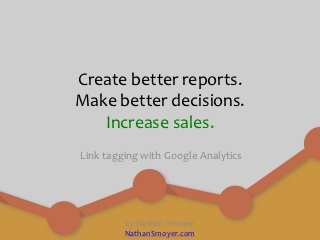 Create better reports.
Make better decisions.
   Increase sales.
Link tagging with Google Analytics




         by Nathan Smoyer
         NathanSmoyer.com
 
