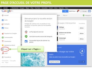 PAGE D’ACCUEIL DE VOTRE PROFIL
+NOM
NOM Prénom

Cliquer sur « Pages »

 