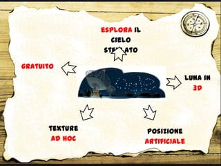 gratuito
esplora il
cielo
stellato
Luna in
3D
texture
ad hoc
posizione
artificiale
 