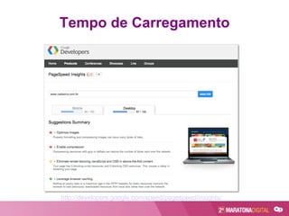 Tempo de Carregamento
http://developers.google.com/speed/pagespeed/insights/
 