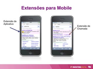 Extensões para Mobile
Extensão de
Chamada
Extensão de
Aplicativo
 