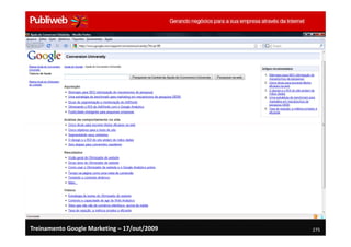 Treinamento Google Marketing – 17/out/2009   275
 