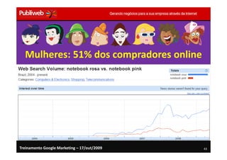 Mulheres: 51% dos compradores online




Treinamento Google Marketing – 17/out/2009   43
 