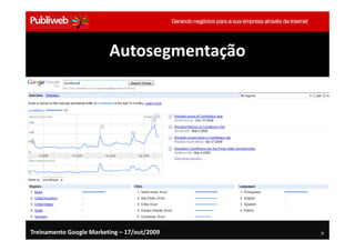 Autosegmentação




Treinamento Google Marketing – 17/out/2009   9
 