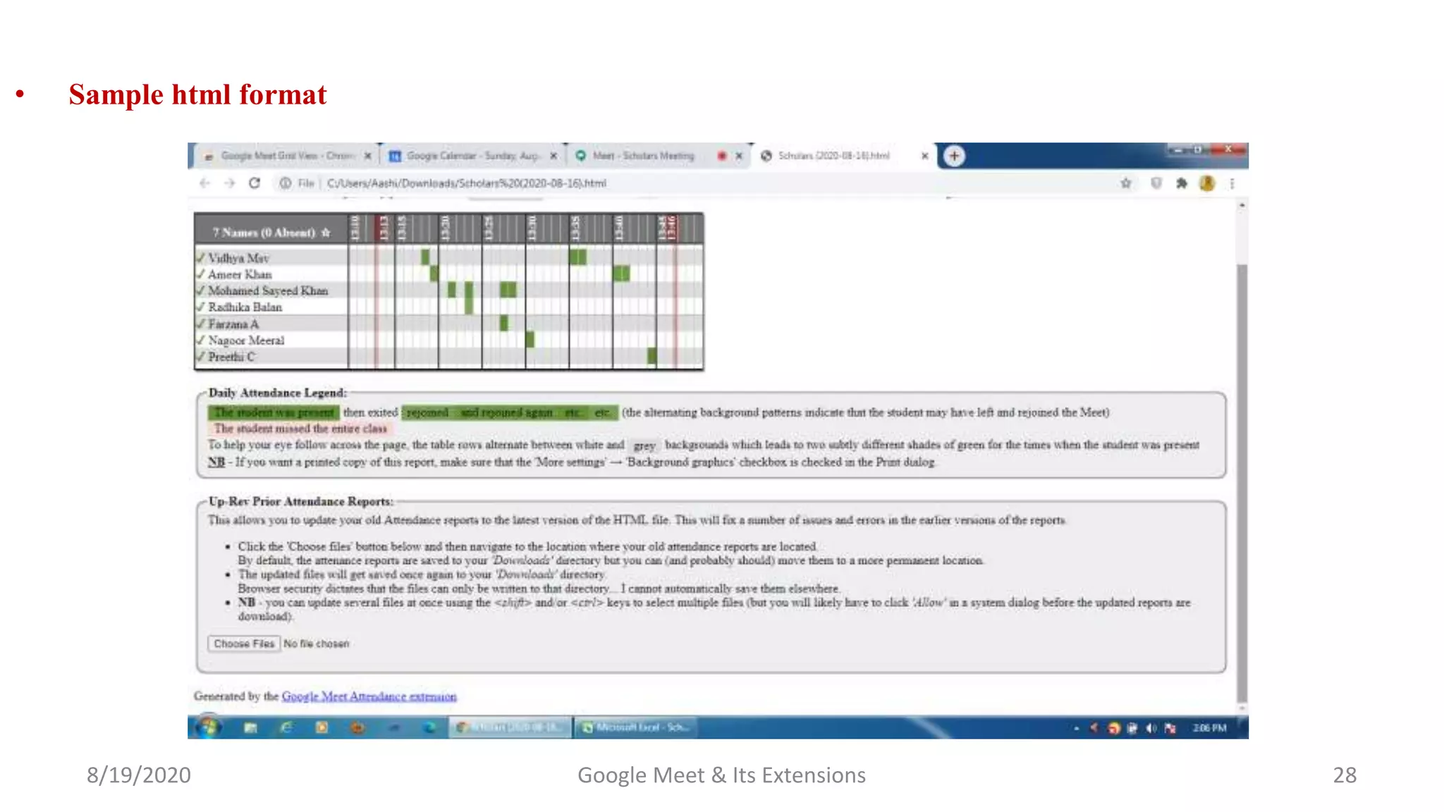 8/19/2020 Google Meet & Its Extensions 28
• Sample html format
 