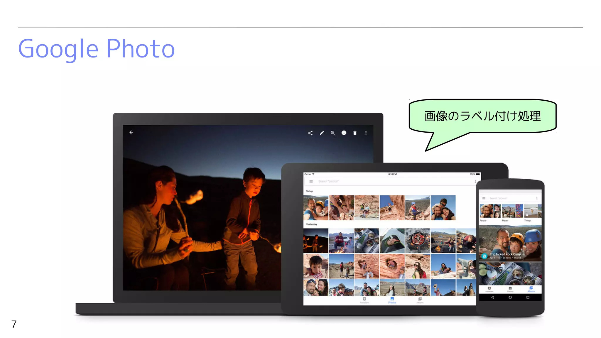 7
Google Photo
画像のラベル付け処理
 