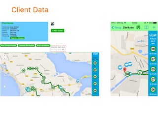 Client Data
1st channel for attribution for a certain
client and what is total value of a client
in case of an App crash.
The date of searching for a route and
the date of actually driving the route
on the bike.
 