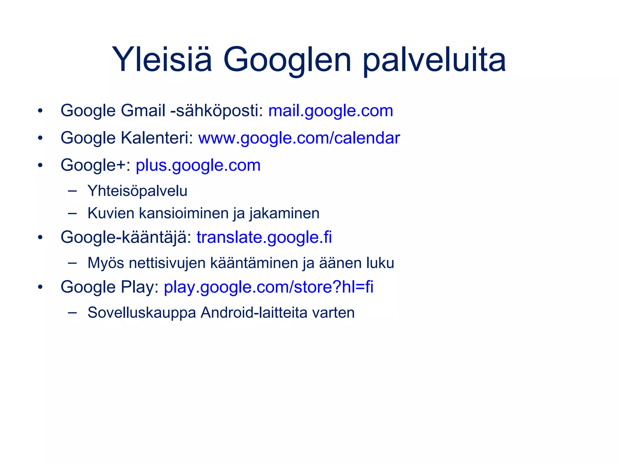 Trendihaku
Trendihaku: www.google.com/trends
•Hot Trends: visuaalinen ja maakohtainen sivu suosituimmille hakusanoille:
www.google.com/trends/hottrends/visualize?pn=p1
•Hakusanan kanssa korreloivat termit: www.google.com/trends/correlate
Kuvakaappaus animoidusta hakutulosten sanastosta huhtikuulta 2017.
 