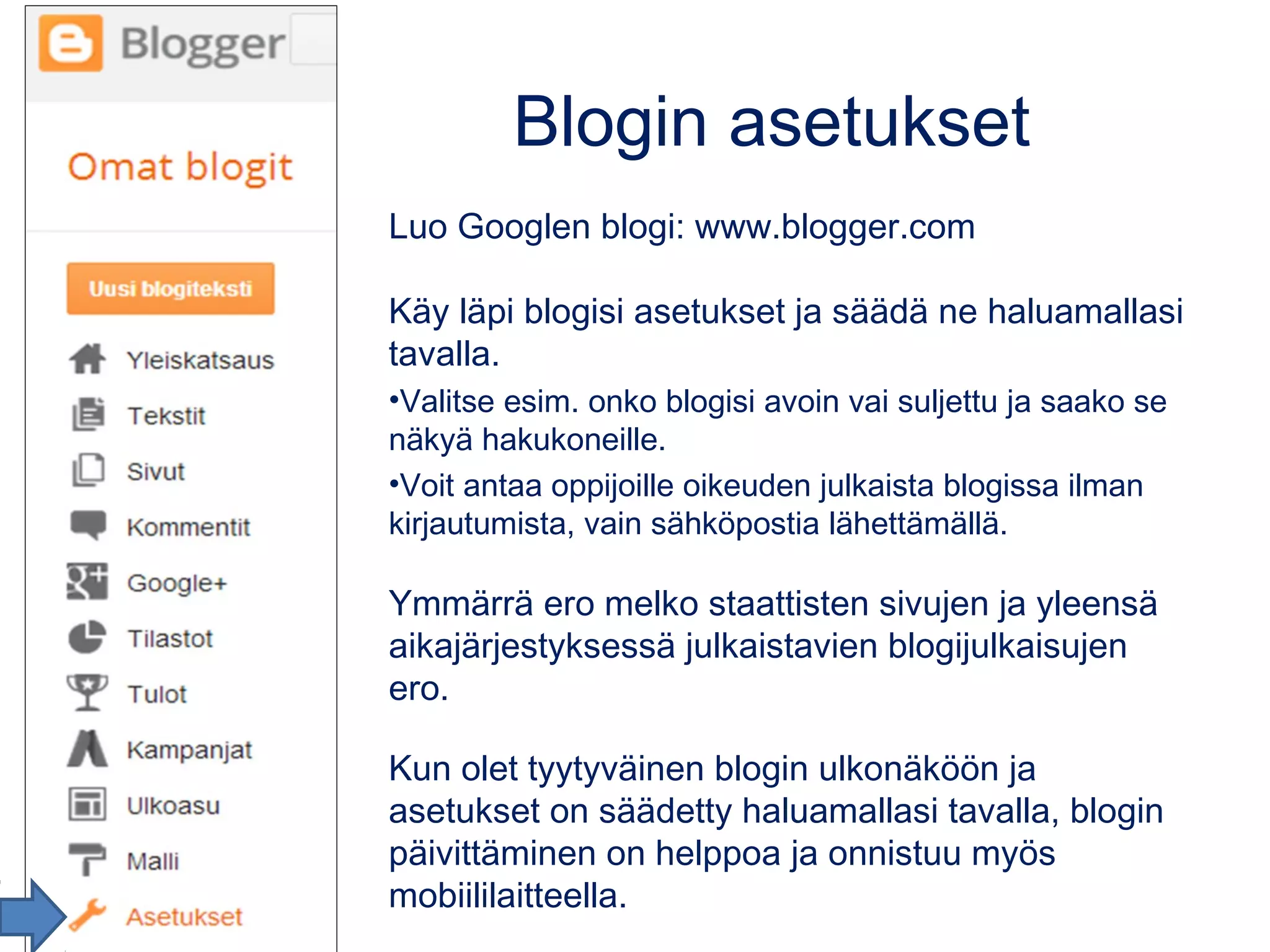 Google-kääntäjä
• Google-kääntäjä: translate.google.fi
– Myös nettisivujen kääntäminen ja äänen luku
 