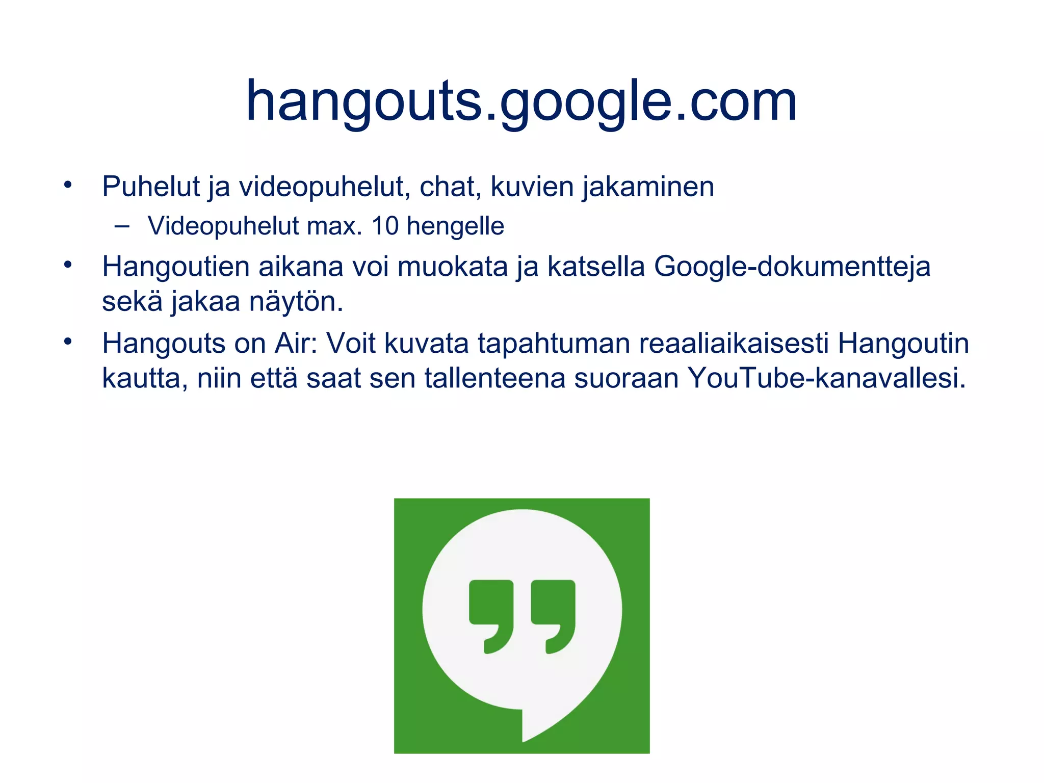 Driveen saa erilaisia tiedostoja
Luo itsellesi alusta alkaen selkeä logiikka
miten luot kansioita ja alikansioita
(oppiaineittain, kursseittain, ryhmittäin,
vuosittain…). Näin löydät tiedostot
paremmin.
Eri teemojen
kansiolle
voi määritellä
omat värit!
 