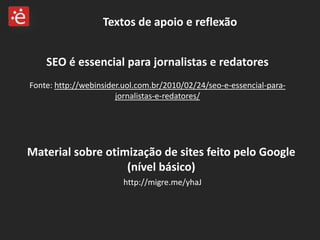 Renderização rápida da paginaFatores do SEOPagerank Quantidade, qualidade e idade de links que a página recebe do próprio site 