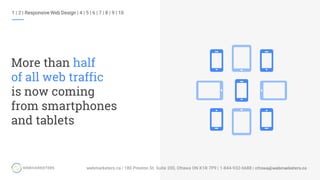 1Google analytics data, US, Q1 2016.
1 | 2 | Responsive Web Design | 4 | 5 | 6 | 7 | 8 | 9 | 10
More than half
of all web traffic
is now coming
from smartphones
and tablets
 