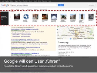 Google will den User „führen“
Knowledge Graph liefert „passende“ Ergebnisse schon im Suchergebnis

 