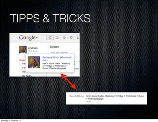 TIPPS & TRICKS




Samstag, 4. Februar 12
 