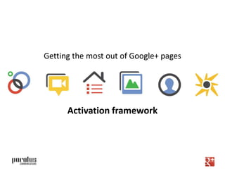 Getting the most out of Google+ pages




      Activation framework



      The good, the bad and the ugly
 