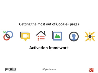 Getting the most out of Google+ pages 
Activation framework 
The good, the bad and the ugly 
#Gplusbrands 
 