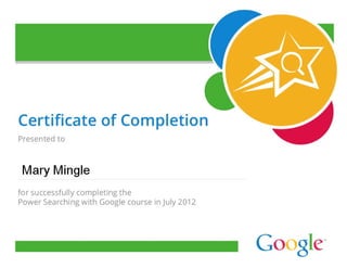 Google Power Search Certificate of Completion