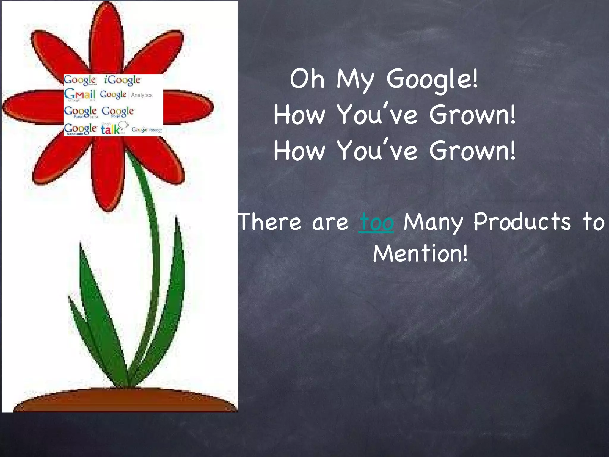 Oh My Google!  How You’ve Grown! How You’ve Grown! There are  too  Many Products to Mention! 