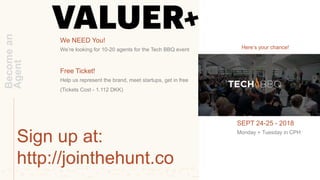 We NEED You!
We’re looking for 10-20 agents for the Tech BBQ event
Free Ticket!
Help us represent the brand, meet startups...