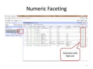 Numeric Faceting




              Calamities with
                 high cost



                                27
 