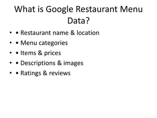 Extract Google Restaurant Menu Data Using APIs | PDF