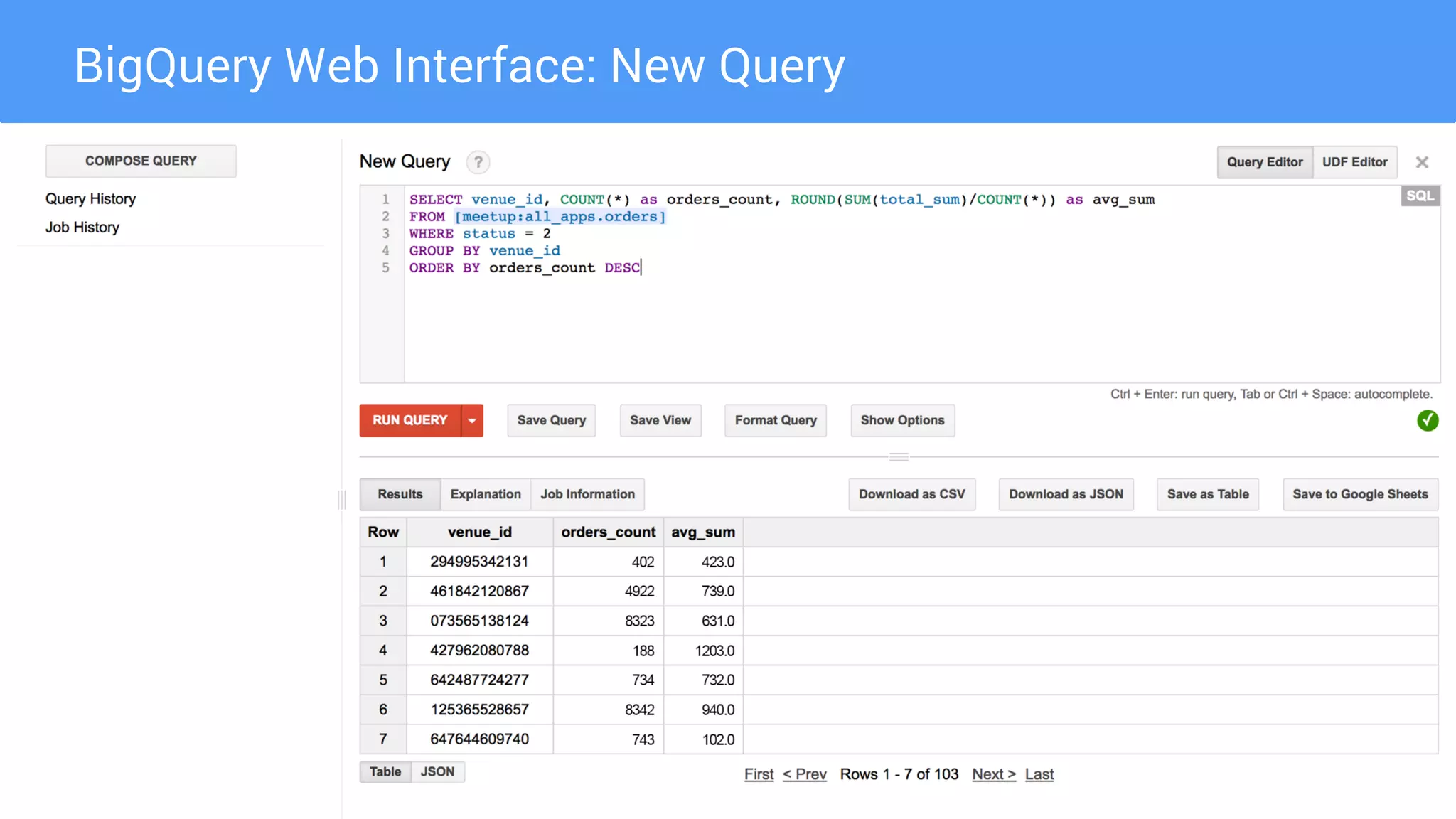 BigQuery Web Interface: New Query
 
