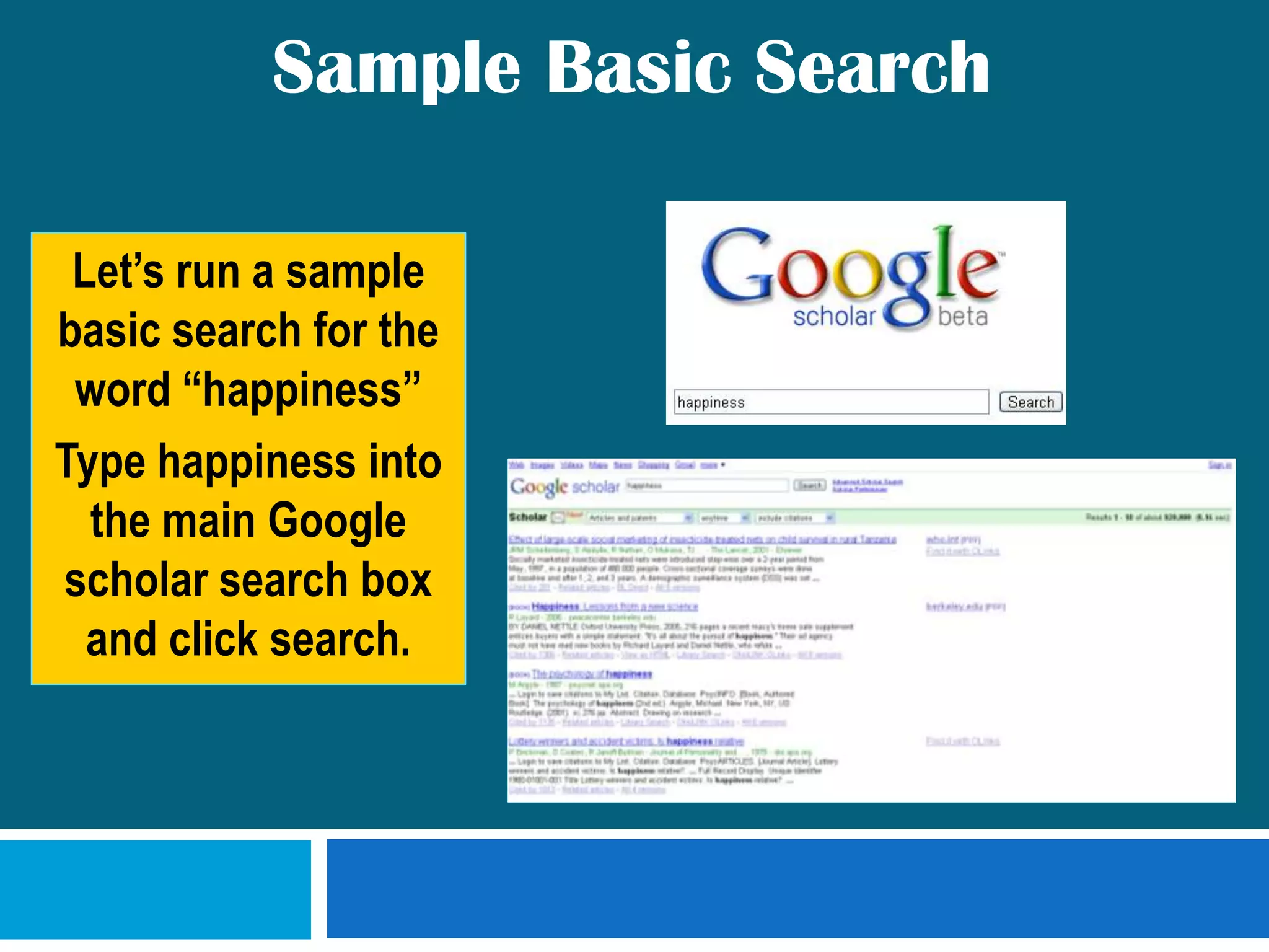 You want to limit your search by dateAdvanced Search OptionsAs promised, Advanced Search gives you many more boxes in which you can enter your keywords.  Make sure you read what is written to the left and put your keywords in the correct corresponding box.  Also be sure to check the drop-down list and select the location where you want your keywords to be found – in the text of an article or in the title.