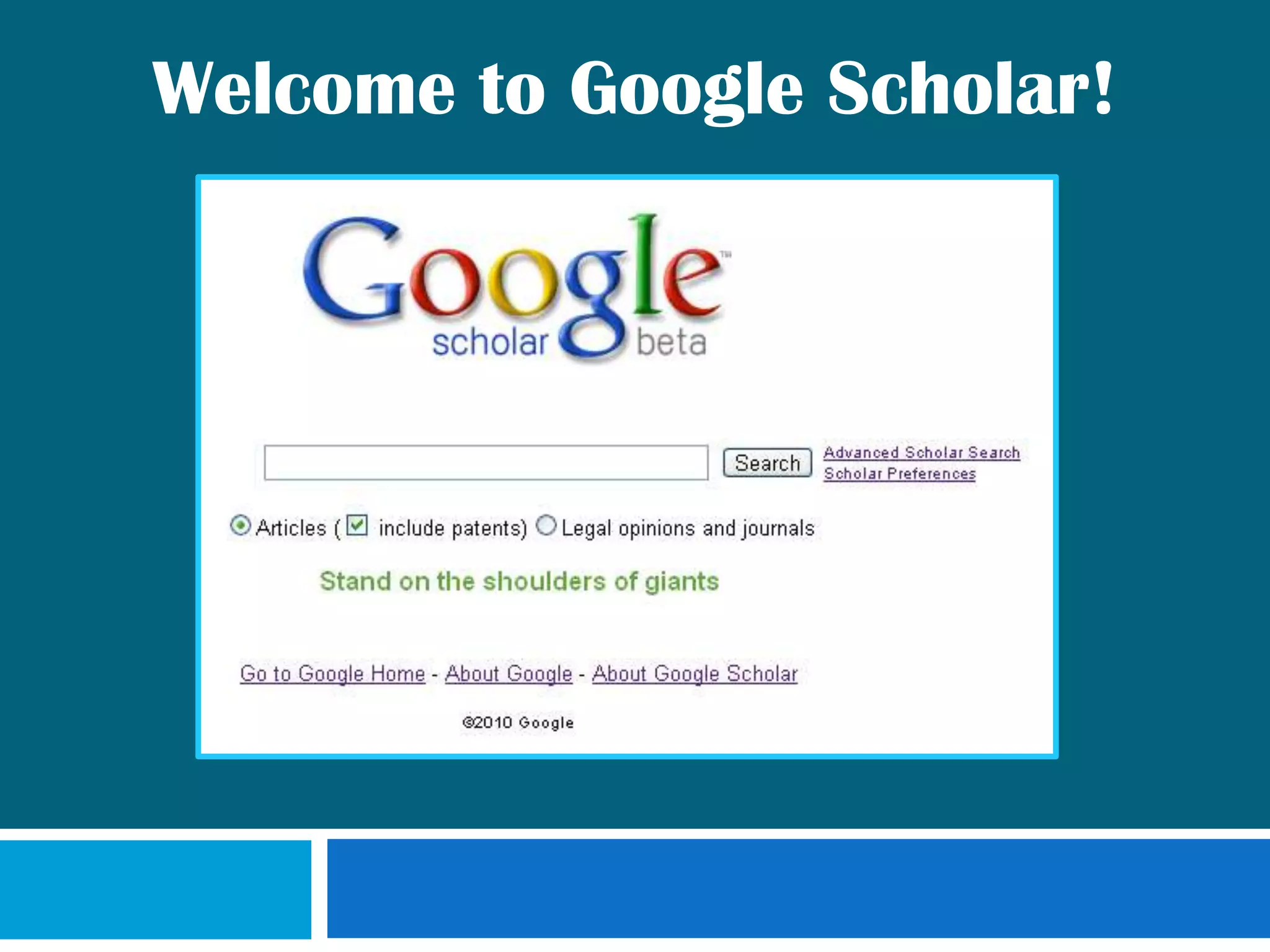 Welcome to Google Scholar!