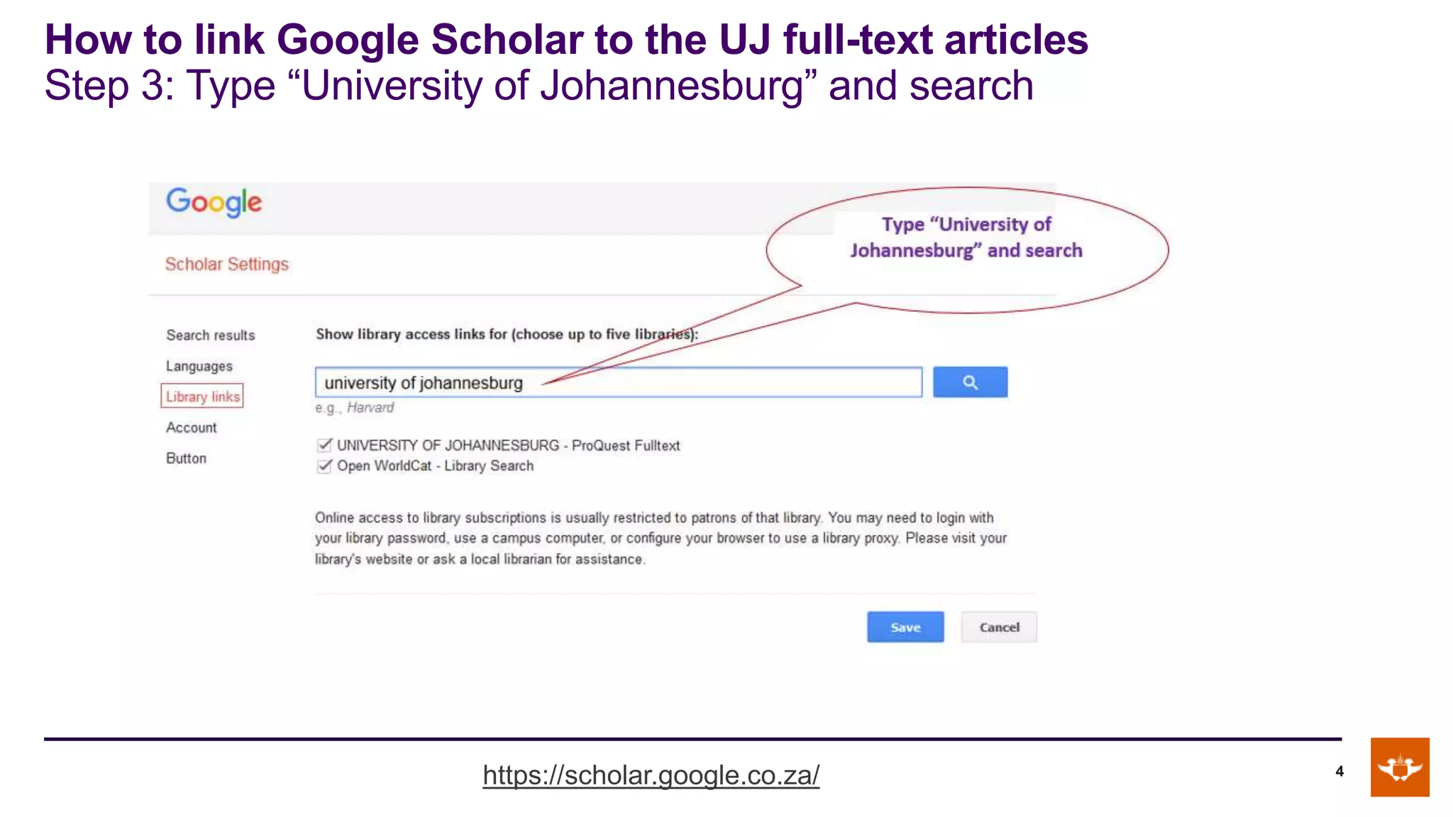 How To Link Google Scholar To The UJ Full Text Online Articles PPTX How To Link Google Scholar To The UJ Full Text Online Articles PPTX