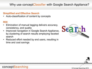 © Concept Searching 2015© Concept Searching 2015
Why use conceptClassifier with Google Search Appliance?
Simplified and Ef...