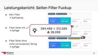 ■ Kein Filter
■ Filter Seite mit „/“
■ Filter Seite ohne
nicht vorhandenem String
Leistungsbericht: Seiten Filter Fuckup
10
284.489 < 312.588
∆ 28.099
→ byProperty
→ byPage
→ byPage
 
