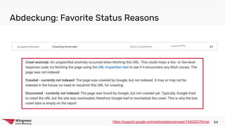 Abdeckung: Favorite Status Reasons
54https://support.google.com/webmasters/answer/7440203?hl=en
 