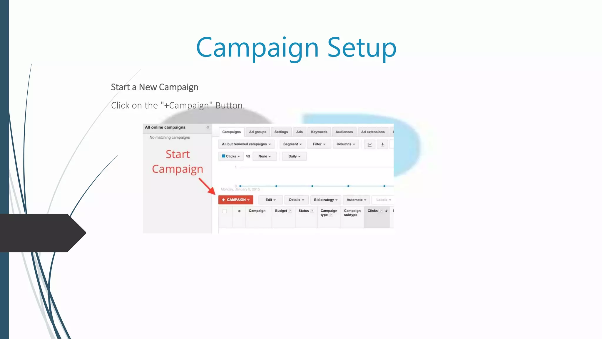 Campaign Setup
Start a New Campaign
Click on the "+Campaign" Button.
 