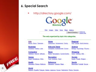 6. Special Search http://directory.google.com/   