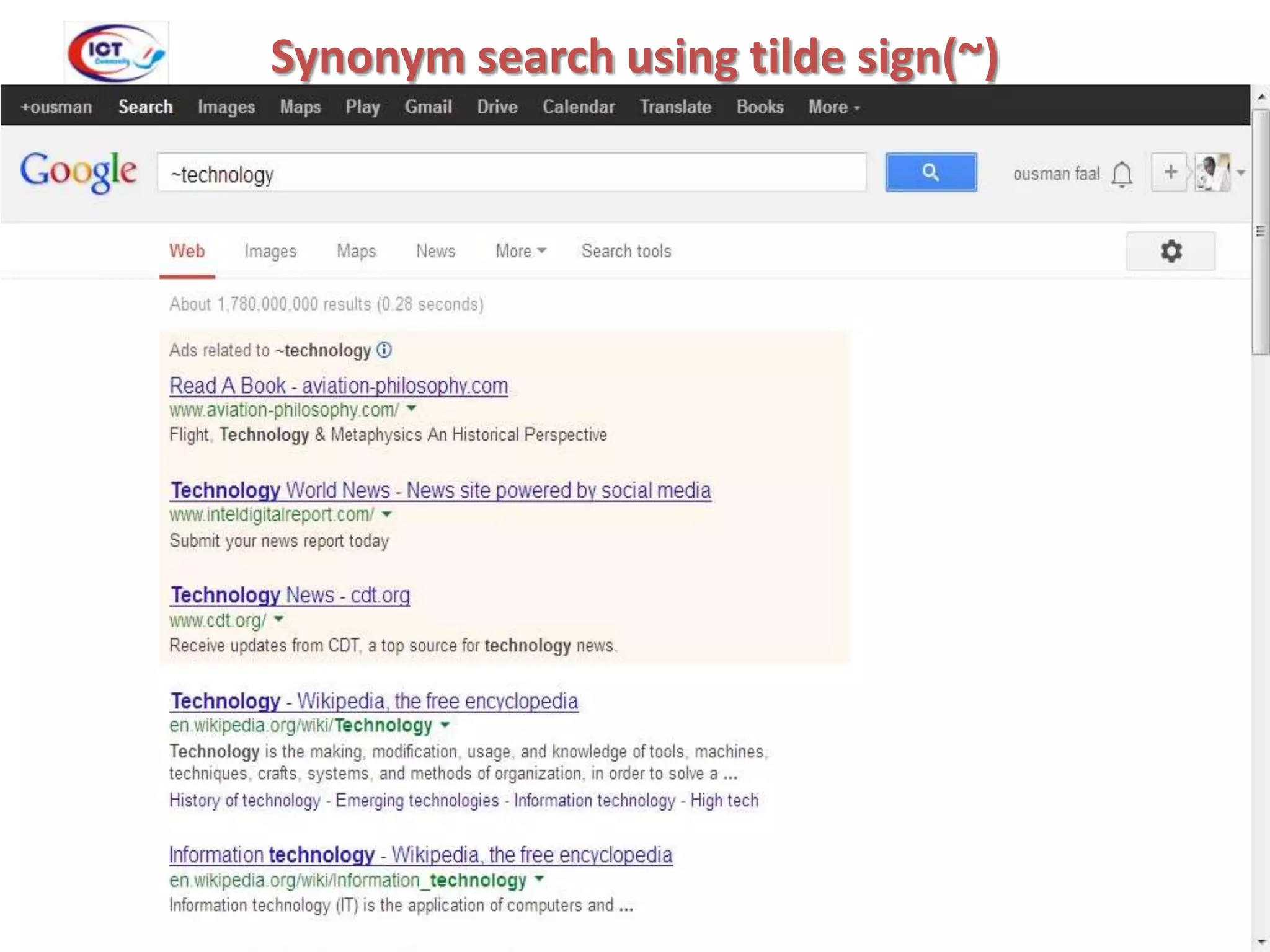 Synonym search using tilde sign(~)

 
