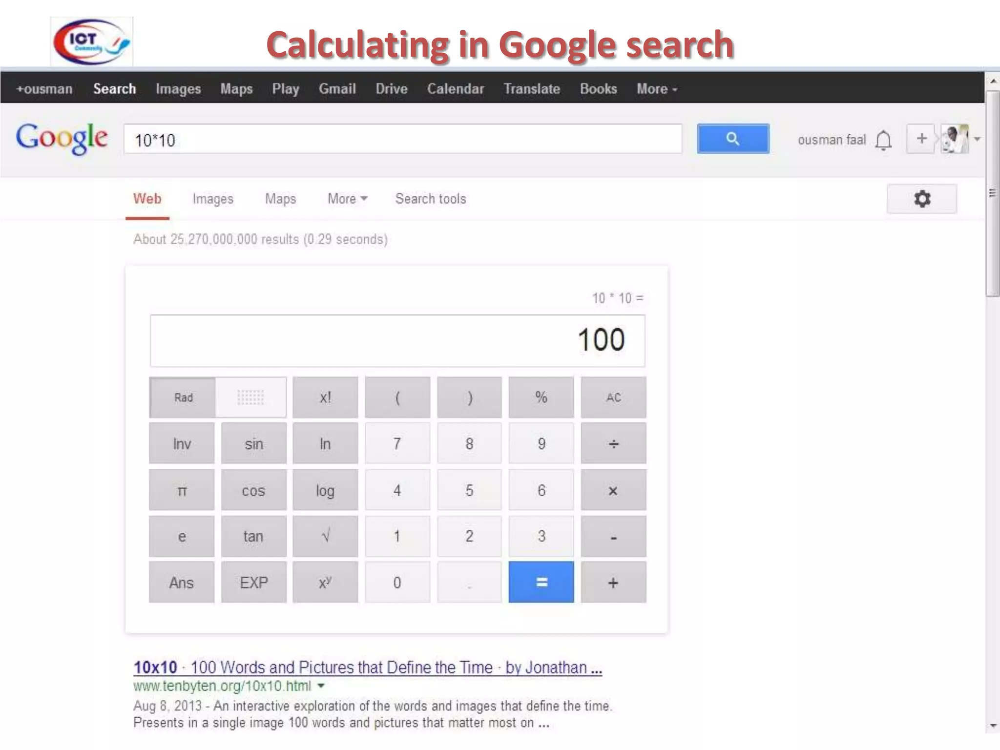 Calculating in Google search

 