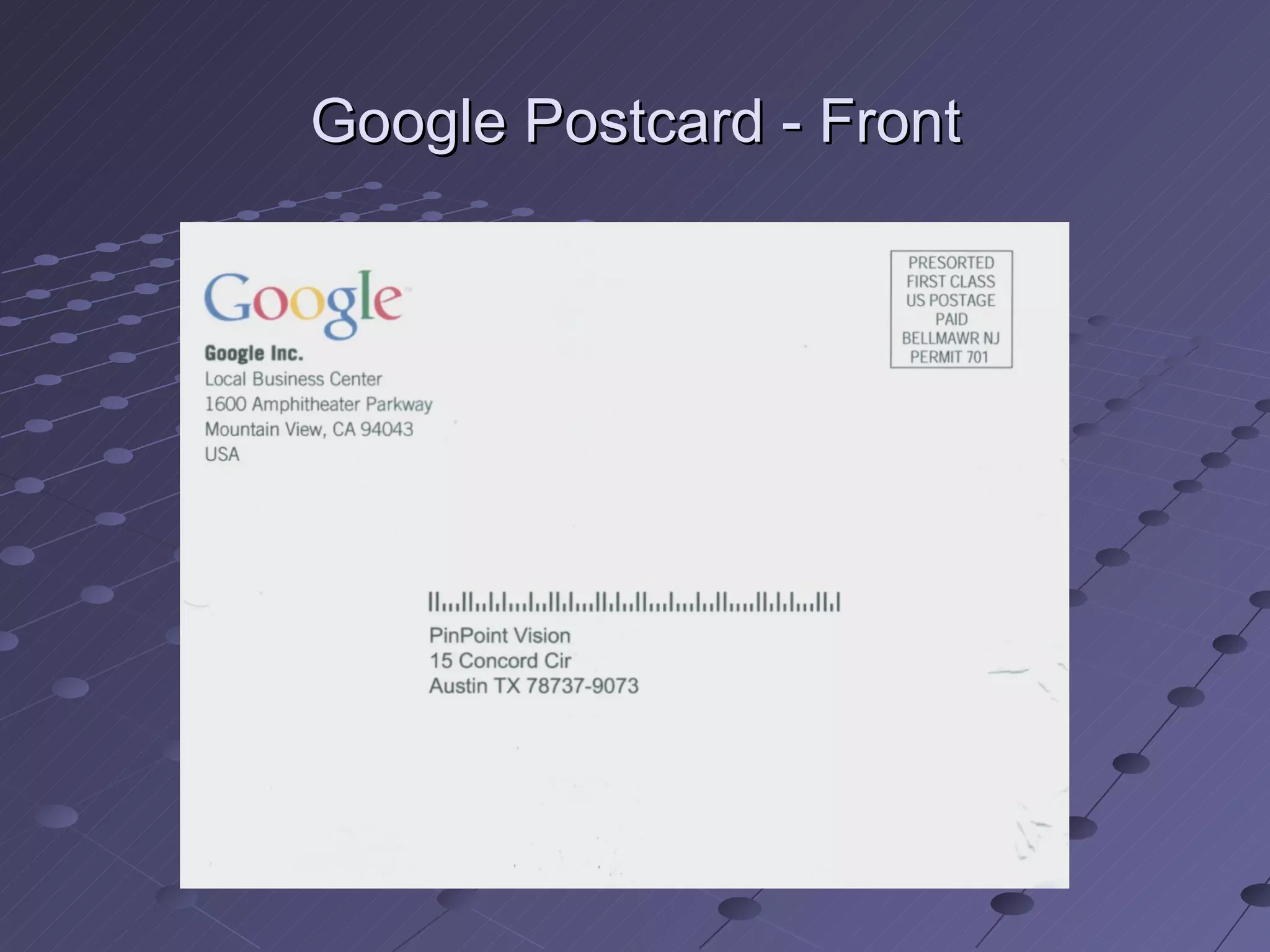 Google Postcard - Front
 