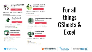 @cptntommy
For all
things
GSheets &
Excel
 