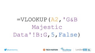@cptntommy
=VLOOKUP(A2,'G&B
Majestic
Data'!B:G,5,False)
 