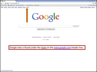 Google sites is found under the more on the www.google.com header line.