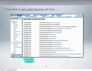 Google Sites                                          3.5. Suscripción


     Y consultar la actividad reciente del sitio ...




                                 Actividad
                                 Reciente


                                             99

sábado 11 de diciembre de 2010
 