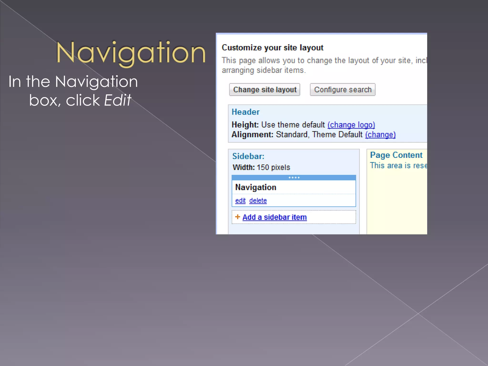 NavigationClickEdit sidebar